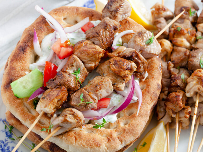 Triple Combination Souvlaki Skewers with Tzatziki